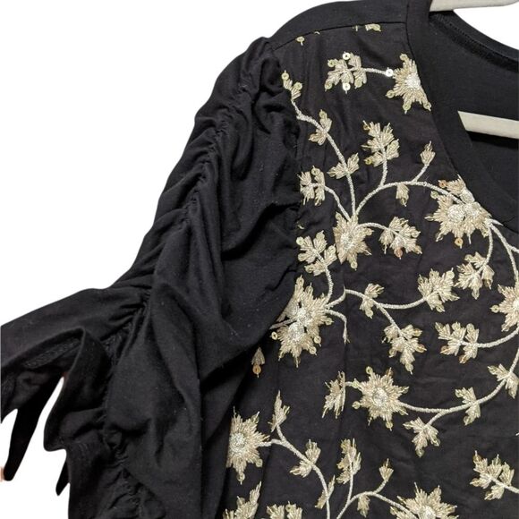 ISLA MAUDE Embroidered Sequin Floral Ruched Sleeve Top XL - Picture 4 of 8